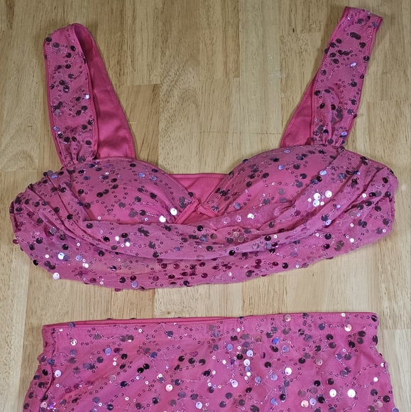 Pink Sequin Crop Top Skirt Set - Picture 10 of 13
